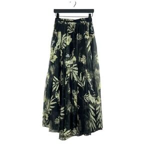 Afibi Black Floral Chiffon Maxi Skirt Sz M Elastic Waist Lined Flowy‎ Boho